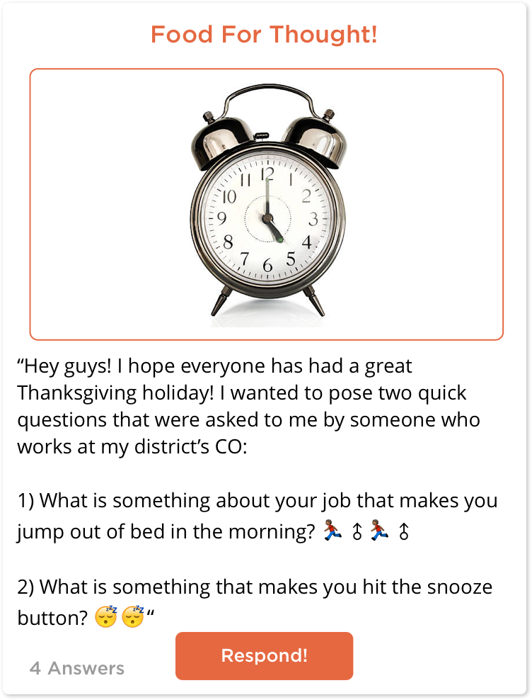 TeachersConnect post about what gets you up in the morning.