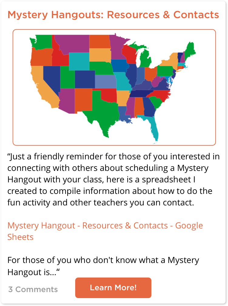 TeachersConnect post about Mystery Hangouts