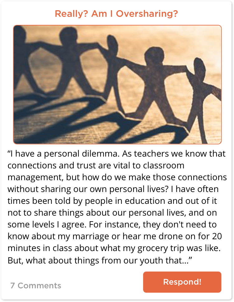 TeachersConnect post about oversharing with students