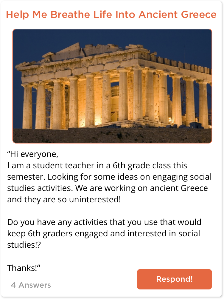 TeachersConnect post about social studies activities